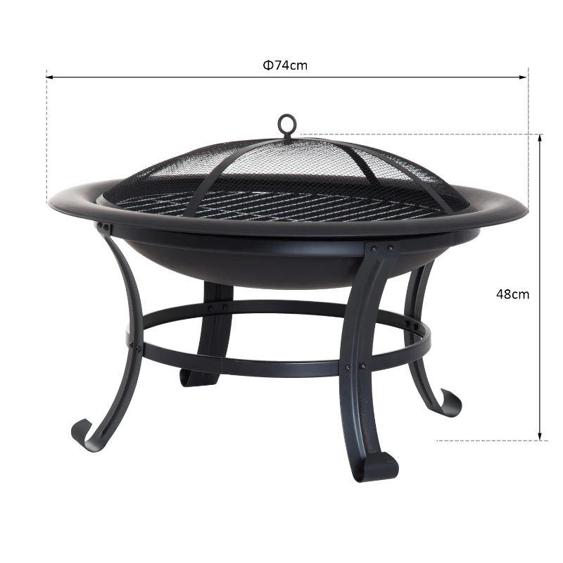 Outsunny Braseiro Exterior Multifuncional Lareira de Metal de Lenhea Carvão Poço de Fogo para Jardim Terraço Pátio Φ74x48cm
