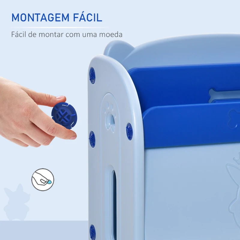 HOMCOM Estante Infantil de Brinquedos e Livros para Crianças com 2 Prateleiras e Caixa de Armazenamento com Tampa Dobrável para Habitação Infantil 70x33x62,5cm Azul
