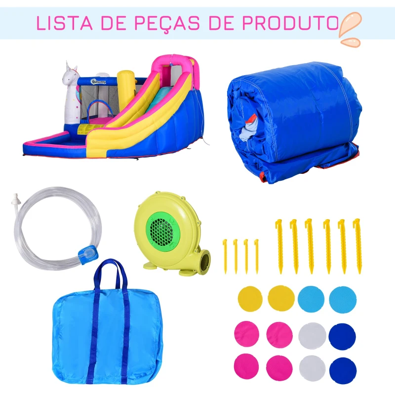 Outsunny Castelo inflável infantil com piscina escorregador cama de salto e bolsa de transporte 380x320x210 cm Multicolor