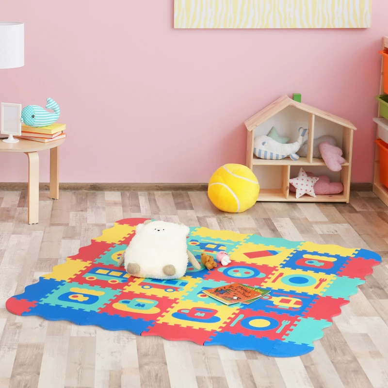 HOMCOM Tapete Puzzle para Crianças 150x150cm com 36 Peças de Espuma EVA Suave Área de 1,44m² Tapete Quebra Cabeças para Bebé Multicor