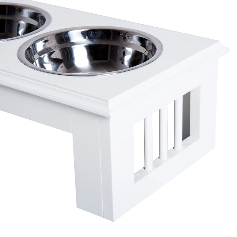 PawHut Comedouro Elevado para Cães com Suporte e 2 Tigelas Amovíveis de Aço Inoxidável Alimentador para Animais de Estimação 44x24x15 cm Branco