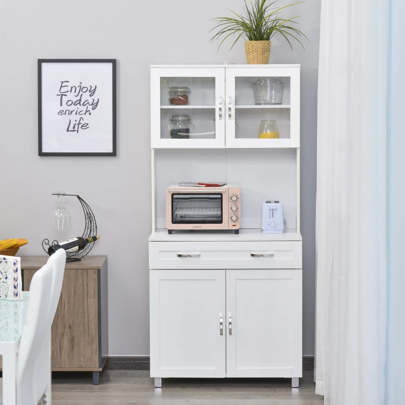 HOMCOM Armário de cozinha com prateleiras internas ajustáveis ​​e gaveta 80x48x170 cm Branco