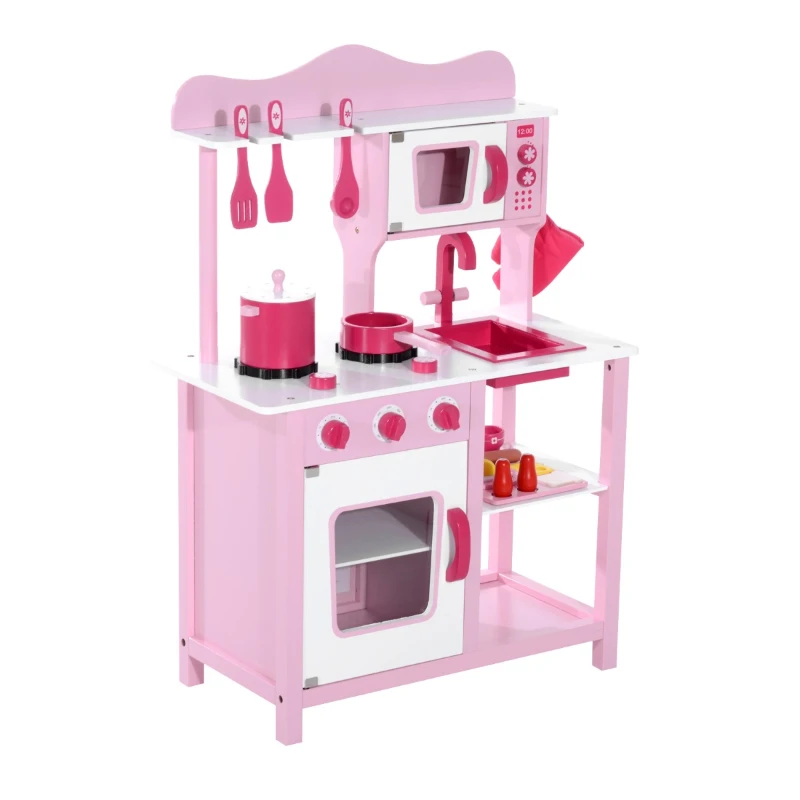 HOMCOM Cozinha de Brincar Madeira Cor-de-rosa 60 x 30 x 84,5 cm