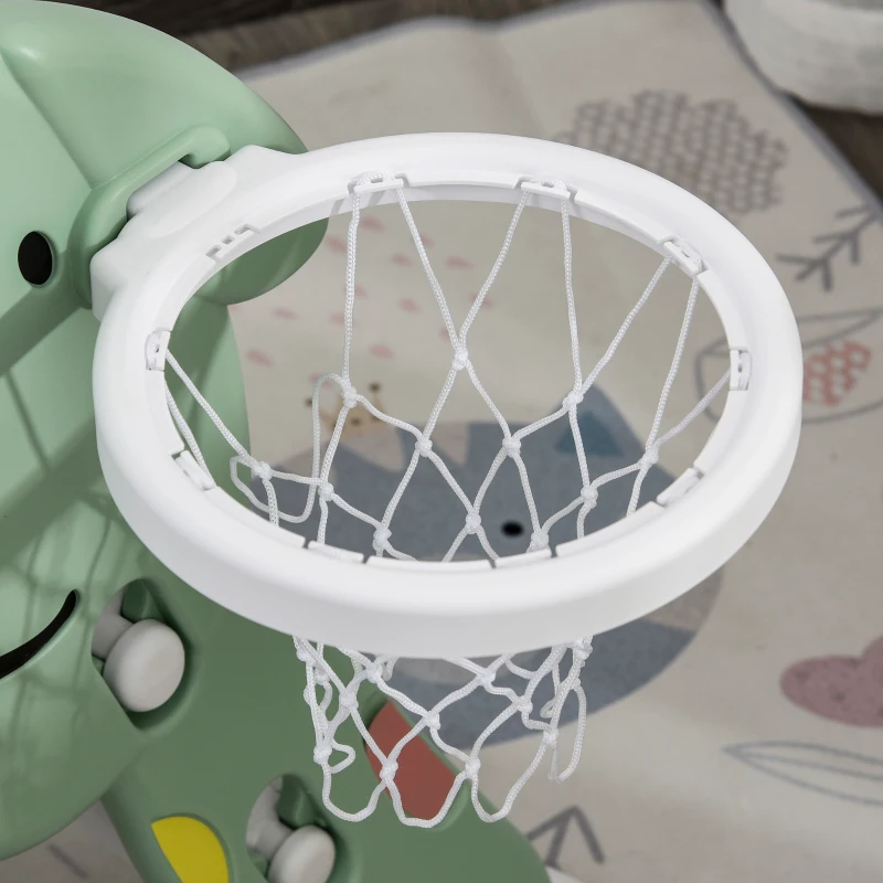 HOMCOM Escorrega infantil para crianças acima de 2 anos com cesta de basquete Interior e exterior carga 25 kg Acessórios incluídos 160x35x68 cm Verde e Branco