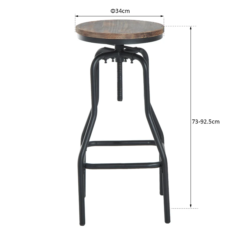 HomCom® Tamborete de Bar Redondo de Madeira Pinho Altura Ajustável 15cm