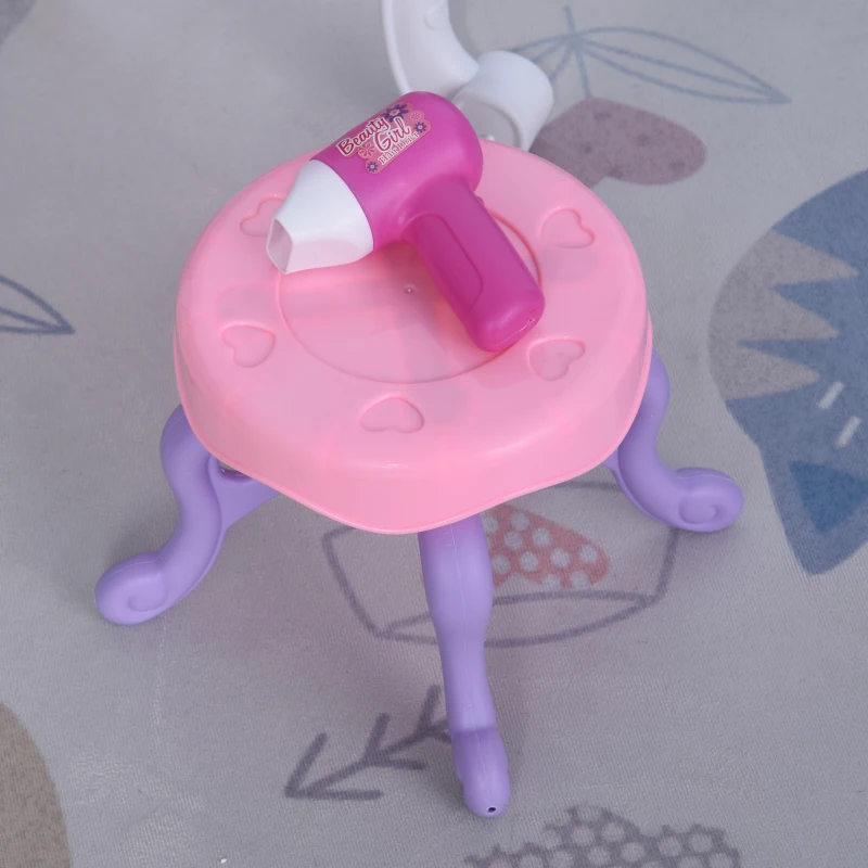 HOMCOM Conjunto de toucador infantil e cadeira de beleza com sons de luzes 35 x 20 x 59,5 cm