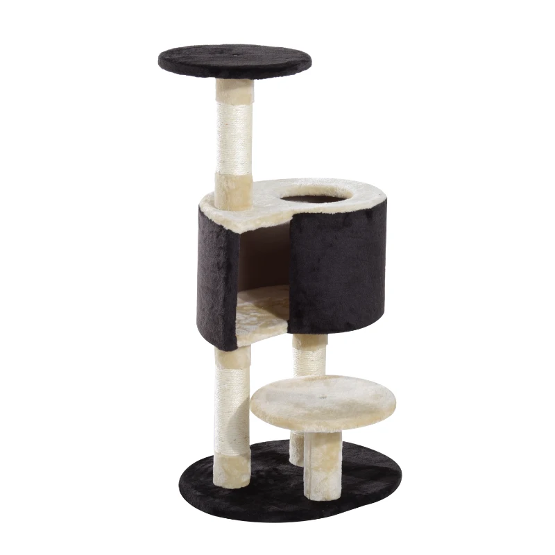 PawHut Arranhador Gato Creme e Preto Peluche 50 x 40 x 98 cm