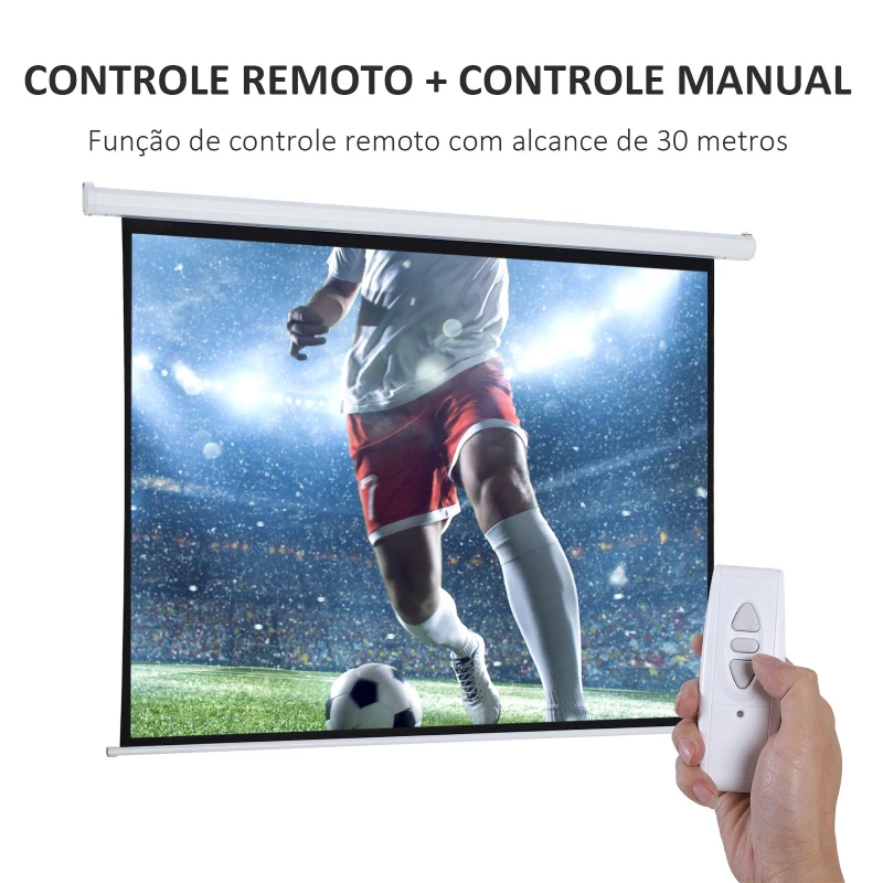 HOMCOM Tela de Projeção Elétrica Portátil Universal 84" 4:3 com Controlo Remoto Suspensa na Parede 171x130 cm Branco