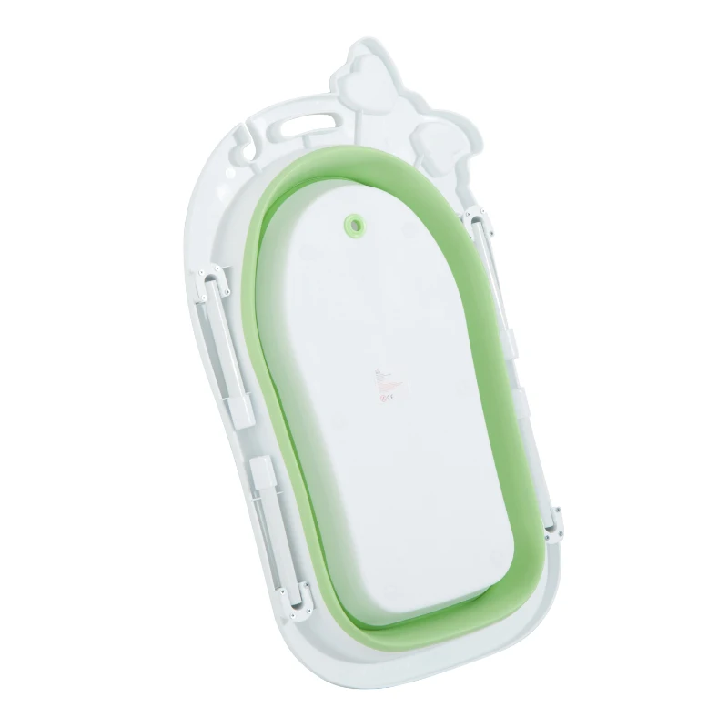 HomCom Banheira para Bebé e Criança  Portátil Dobrável e Segura - Material: PP + TPE - Cor Branco e Verde – 89 x 53,5 x 38 cm