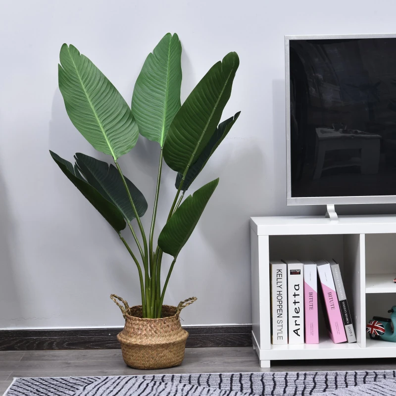 Outsunny Planta Artificial de Decoração Planta Palmeira Artificial com Vaso 7 Folhas para Exterior e Interior Ø15x120cm Verde