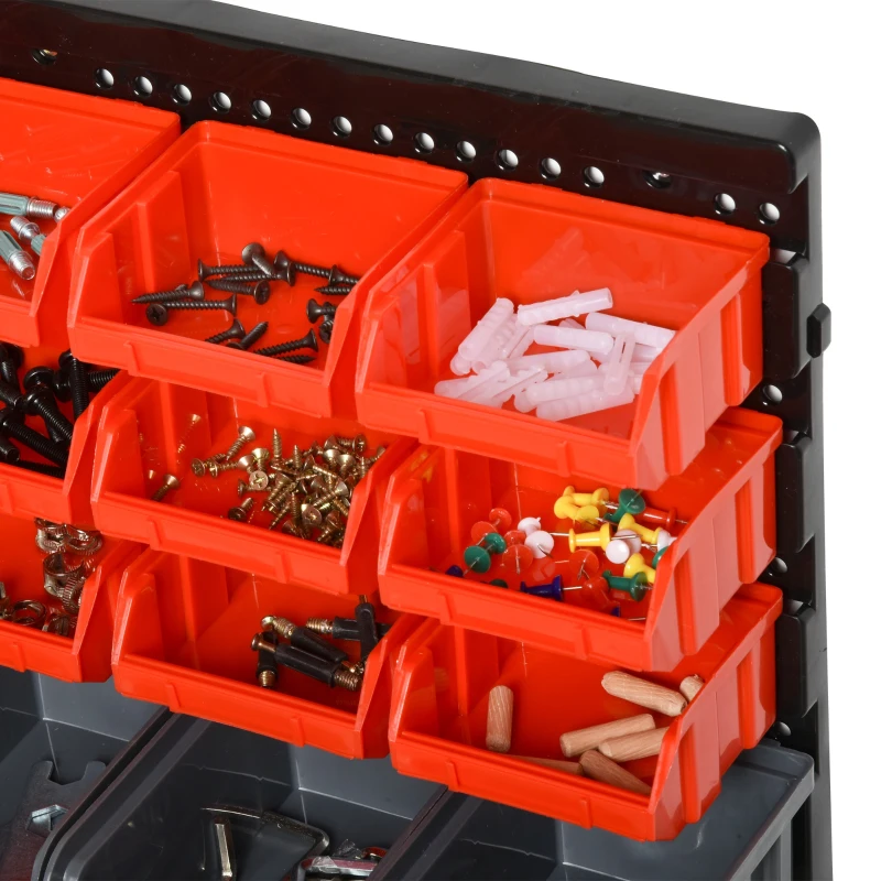 DURHAND Organizador de Ferragens para Parede com 30 Caixas de 2 Tamanhos Diferentes 37,5x18x63 cm Vermelho e Cinza