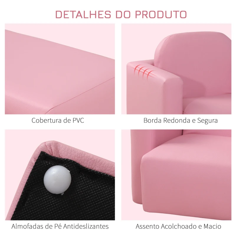 HOMCOM Conjunto 2 em 1 Poltrona infantil multifuncional conversível em cadeira e mesa para crianças acima de 3 anos 33x35x41 cm Rosa