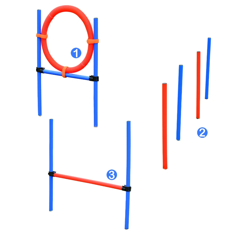 Kit de Treino Cães Agilidade Salto Polo Túnel Equipamento Azul Vermelho NUE