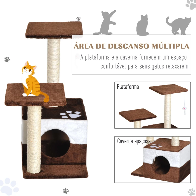 PawHut Arranhador para Gatos Árvore Arranhador Centro de Atividades Plataformas Casota Rato de Brincar 45x33x70 cm Sisal Natural