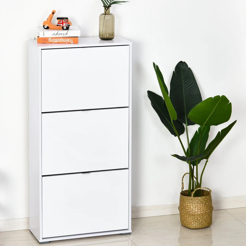 HOMCOM Armário de Sapatos Moderno Sapateira para Corredor Entrada com 6 Prateleiras de Armazenamento Espaço de Exibição 60x26x124cm Branco