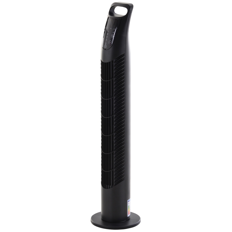 HOMCOM Ventilador de torre com controle remoto 3 níveis de temporizador de velocidade de ejeção de ar até 7,5h 18x78,5cm Preto