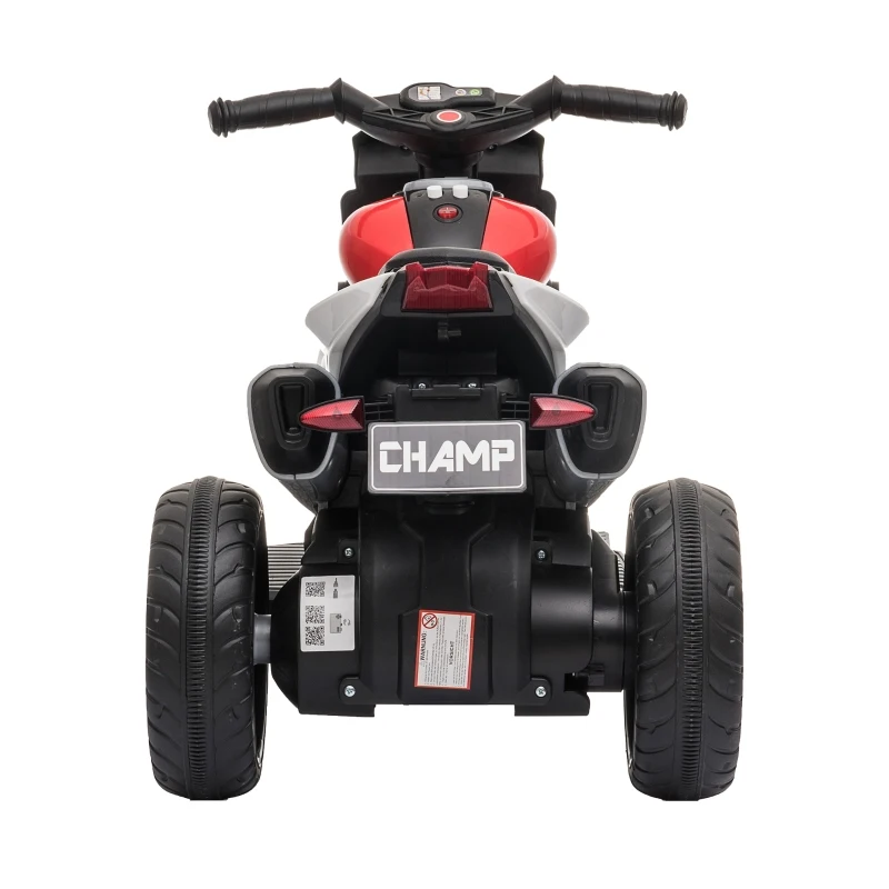 HOMCOM Motocicleta Elétrica Infantil com 3 Rodas para Crianças acima de 3 anos Triciclo com Pedal para Crianças Bateria 6V com Luzes Música Pneus Largos 86x42x52cm Vermelho e Preto