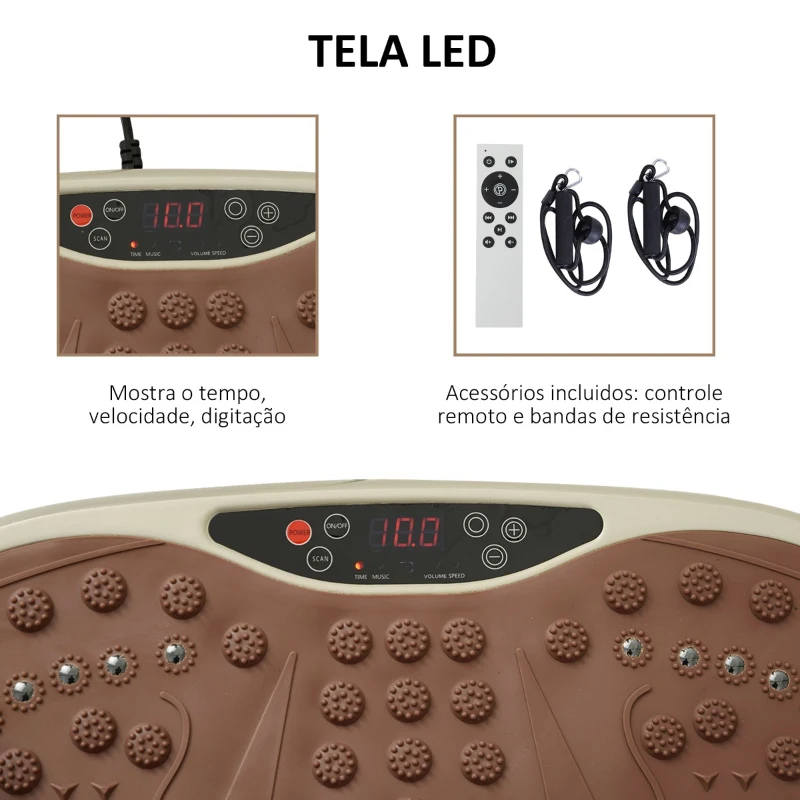 HOMCOM Plataforma de Vibração com 2 Bandas Elásticas para Treinamento de Fitness 200 W com Controle Remoto e Carga 120 kg