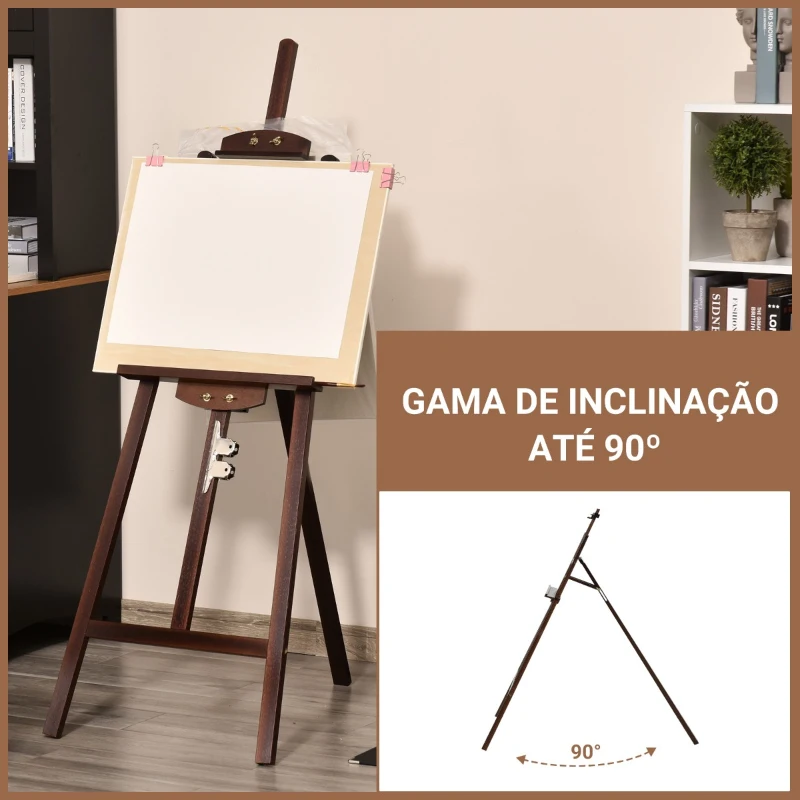 HOMCOM Cavalete para Pintura de Madeira Inclinável 90° com Suporte Tripé e Pincel 51,5x71,5x134,5cm Marrom