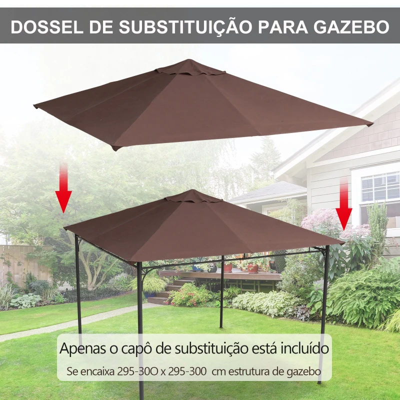 Outsunny Toldo de substituição de 3 x 3 m para barraca de jardim gazebo ao ar livre com 8 orifícios de drenagem e ventilação marrom