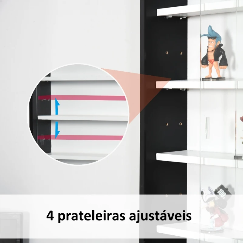 HOMCOM Vitrine de Parede de Madeira com Prateleiras Ajustáveis e 2 Portas Corredeiras de Vidro para Coleções Perfumes Bonecos de Decoração 80x9,5x60cm Preto