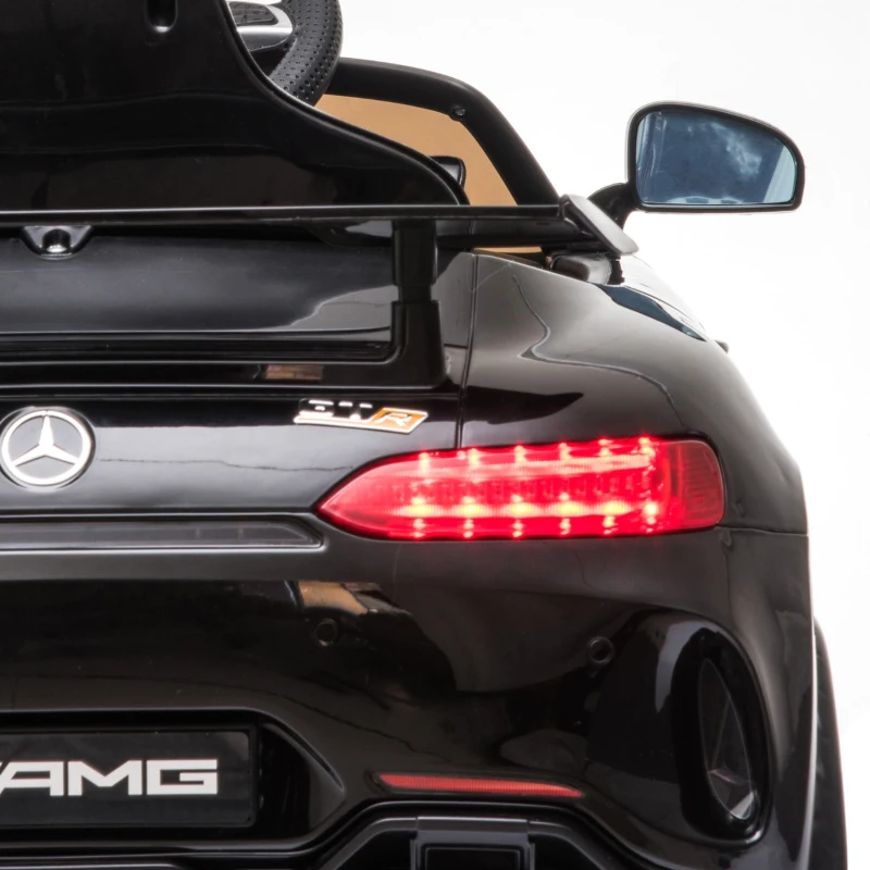 HOMCOM Carro elétrico para crianças de 3-5 anos Mercedes GTR licenciado Bateria 12V com controle remoto Música Faróis Porta dupla de abertura Carga 25kg 105x58x45 cm Preto