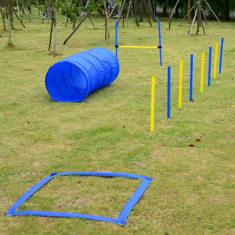 PawHut Kit Treino Agility Agilidade Cães Salto Túnel e Slalom Azul Amarelo