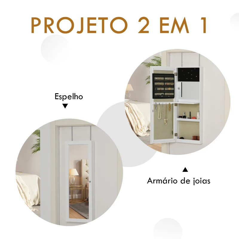HOMCOM Armário de Jóias com Espelho para Porta ou Parede com Ganchos e ranhuras 35.5x100x9