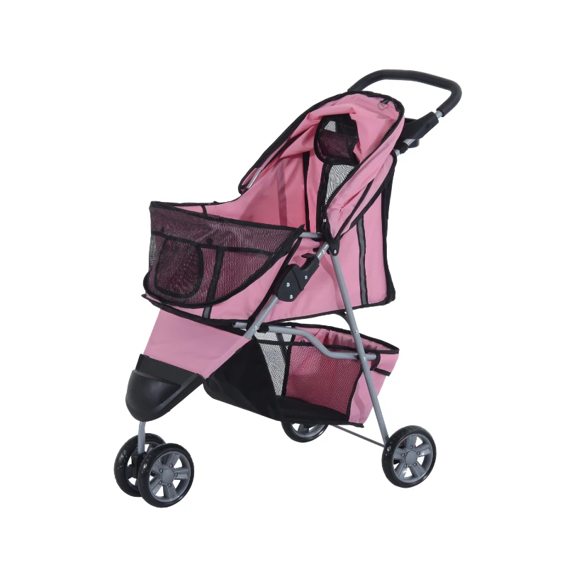 Carrinho Dobrável Animal de estimação 75 x 45 x 97 cm Cão Gato Carrinho Roda Ângulo de rotação 360º cor-de-rosa