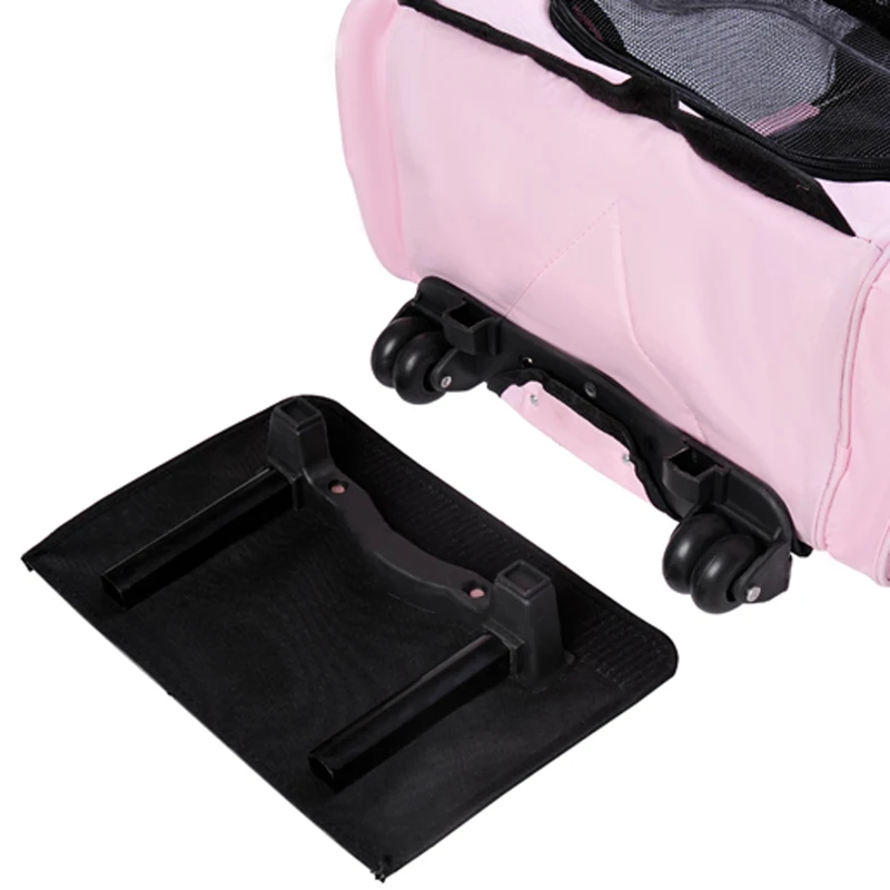 PawHut Transportadora 2 em 1 para Animais de Estimação Mochila ou Carrinho de Viagem para Cães e Gatos com 2 Rodas Alça Retrátil de Alumínio e Bolso de Armazenamento 42x25x55cm Rosa