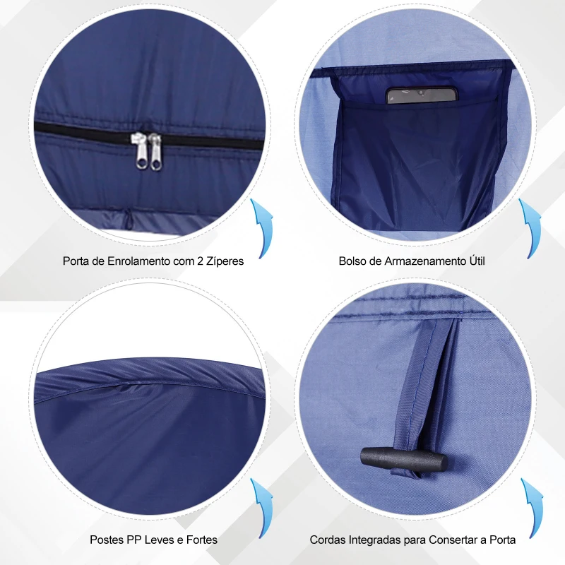 Outsunny Tenda de Duche para Campismo Dobrável Pop UP Tenda de Privacidade com proteção UV e Tecido Impermeável 100x100x185cm Azul Escuro