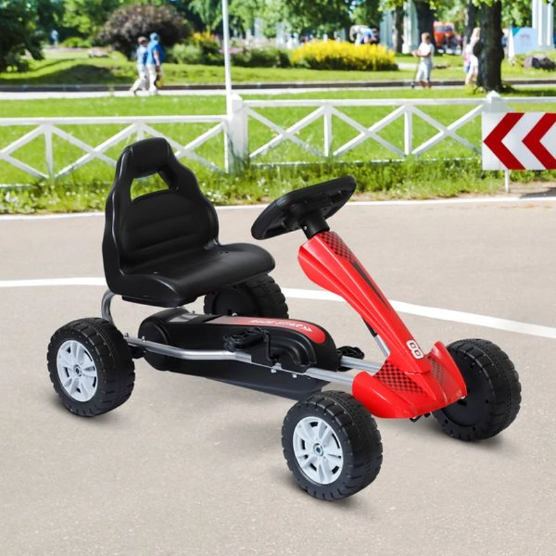 HOMCOM   Carro de pedal  Corrida de Kart   com Assento Ajustável para Crianças 3-8 Anos de Carga 30kg Brinquedo Ao Ar Livre 80x49x50 cm Aço
