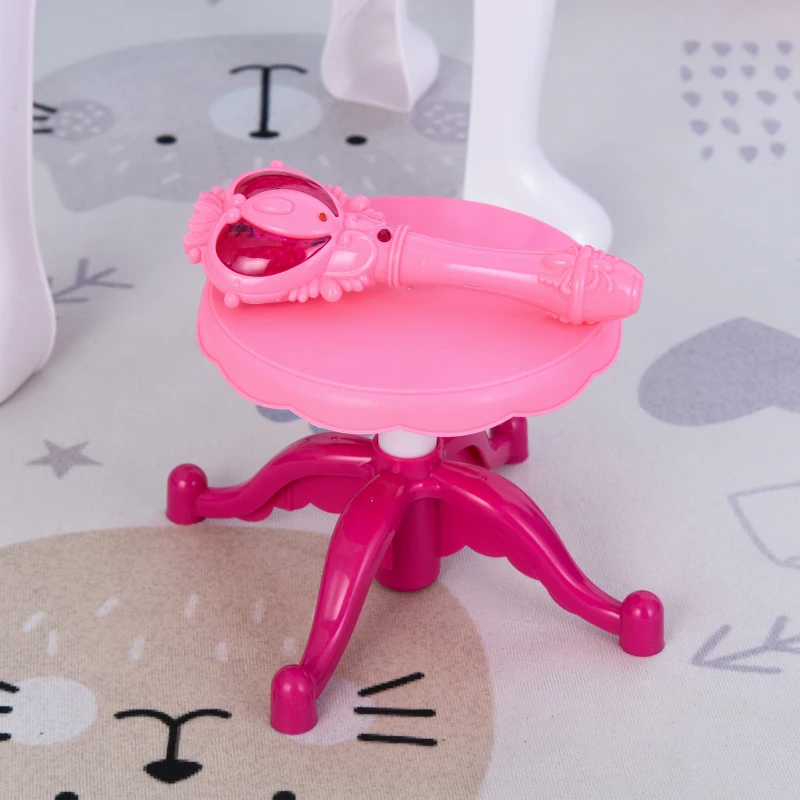 HOMCOM Conjunto de penteadeira para crianças acima de 3 anos penteadeira com banquinho música e iluminação espelho cosmeticos secador de cabelo esmaltes 45 x 30,5 x 72 cm