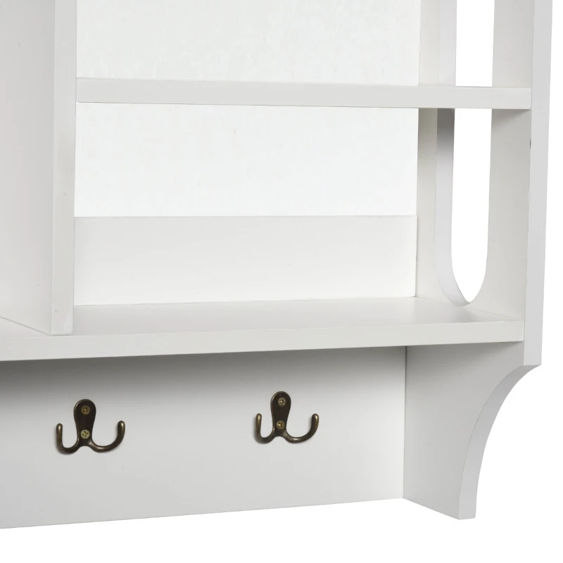 HOMCOM Móvel Cabide de Entrada com 4 Ganchos 3 Compartimentos e 1 Prateleira Cabide de Parede de Entrada 73x20x60cm Branco