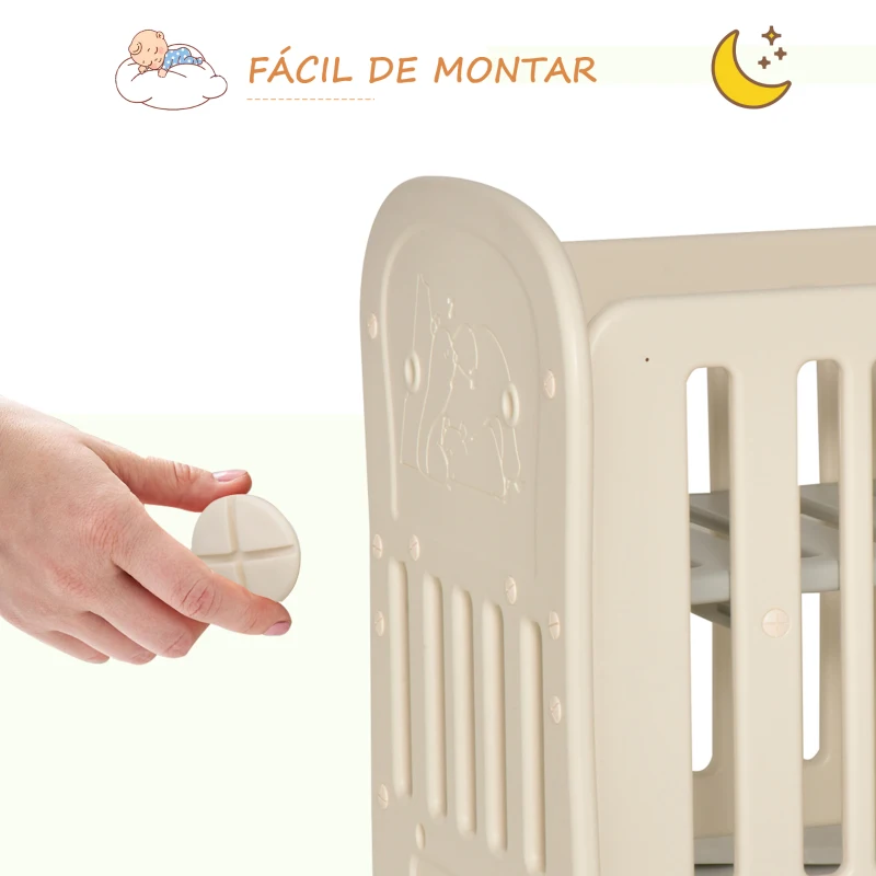 HOMCOM Berço para bebê 0-3 anos ajustável em 2 alturas conversível em balanço carga 25kg 107x70x100 cm bege