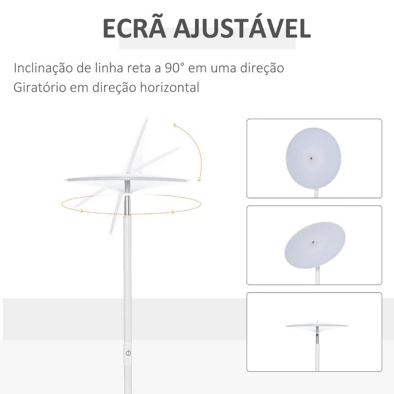 HOMCOM Candeeiro de Pé LED 18W/1800 lm com 3 Brilhos Ajustáveis Ecrã Giratório e Base de Metal Candeeiro de Leitura Moderno para Sala de Estar Dormitório Ø28x171,5cm Branco