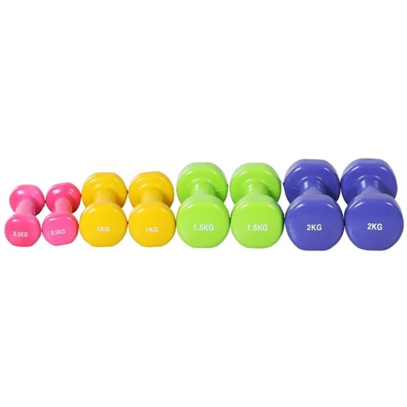 HOMCOM Jogo de 8 Halteres Hexagonais 4 Pares 2kg 1,5kg 1kg 0,5kg com Revestimento Pesos para Exercícios em Casa Academia Aço Multicolor
