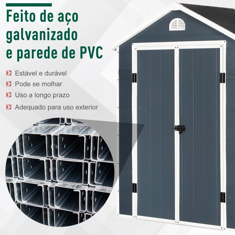 Outsunny Abrigo de jardim Porta dupla grelha de Ventilação Janela 190x104x226cm