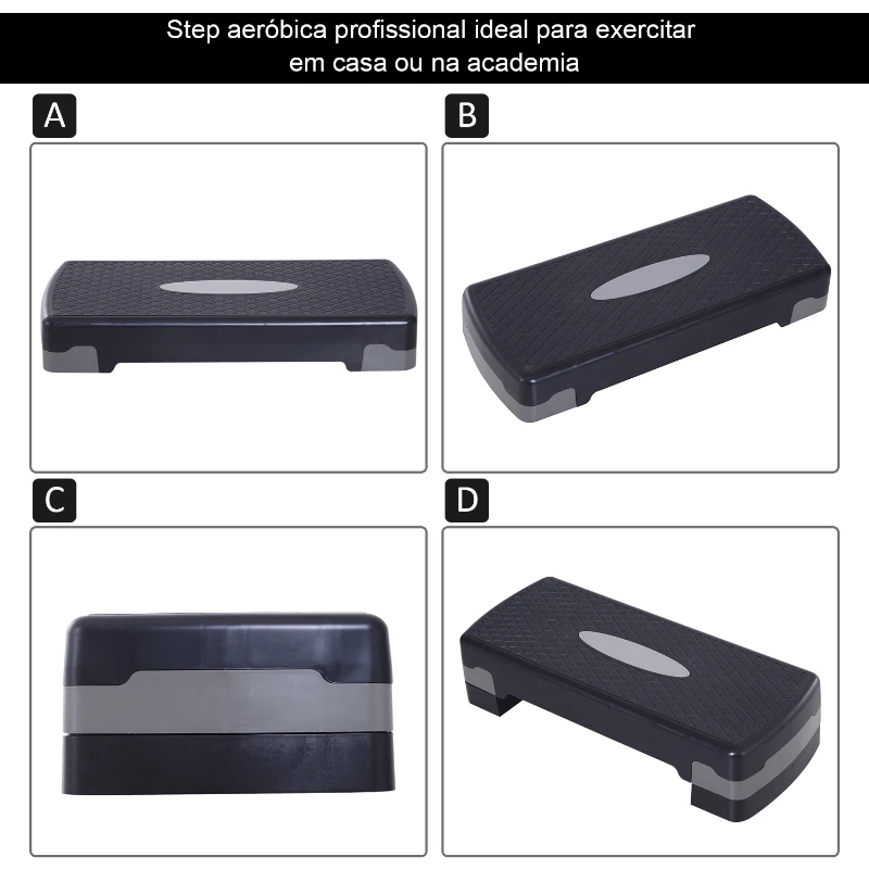 HOMCOM Step para Exercício Aeróbico Plataforma Step com Altura Ajustável em 2 Níveis com Carga Máxima 120kg para Exercício em Academia Casa 68x29x10-15cm Preto