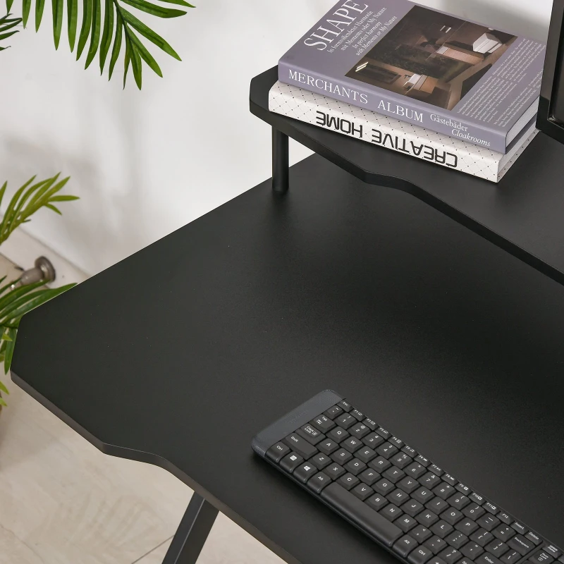 HOMCOM Mesa gaming para jogos secretária com suporte para monitor e fones de ouvido 140x60x90 cm Preto