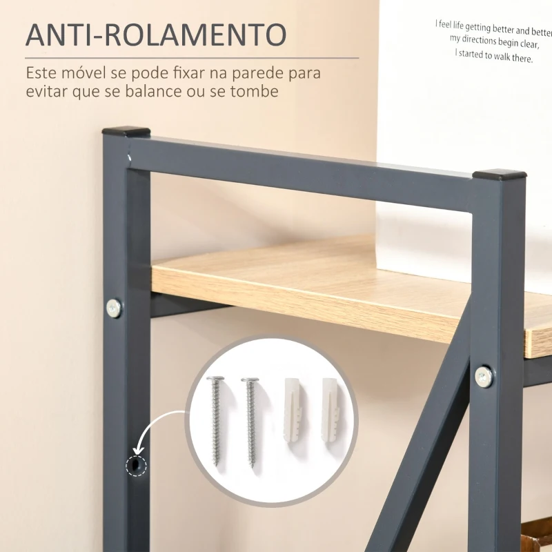 HOMCOM Estante de Livros de 4 Níveis amplo espaço de Armazenamento de Estilo Industrial para Sala de Estar Escritório 64x30x130cm Madeira Natural e Azul