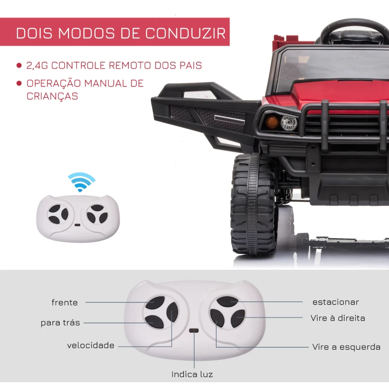 HOMCOM Carro elétrico para crianças acima de 3 anos SUV com 2 motores  controle remoto Bateria recarregável de 2,4 GHz 120x67x65 cm Vermelho