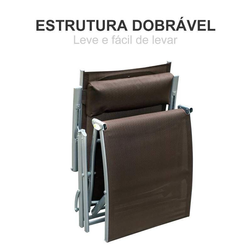 Outsunny Espreguiçadeira Dobrável de Jardim com Encosto Ajustável em 7 Posições Apoio para a Cabeça 137x63,5x100,5cm Marrom