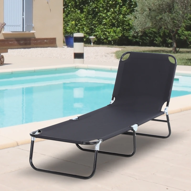 Outsunny Espreguiçadeira dobrável reclinável com ângulo ajustável de 3 posições para exterior carga 120 kg 190x56x28 cm Preto