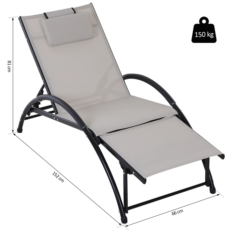 Outsunny Espreguiçadeira de Jardim Reclinável com Encosto Ajustável de 5 Níveis Apoio para os Pés Regulável e Apoio para a Cabeça Removível para Terraço Balcão Exterior 66x152x81cm Bege