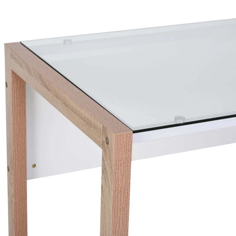HOMCOM Mesa de computador  Com tampo de vidro temperado e gaveta 120x60x75 cm Branco