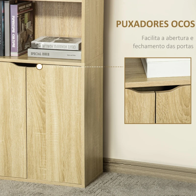 HOMCOM Estante para Livros com 4 Compartimentos Abertos e 1 Armário com 2 Prateleiras Armazenamento Livros Plantas para Sala de Estar Escritório 59x29x180cm Natural