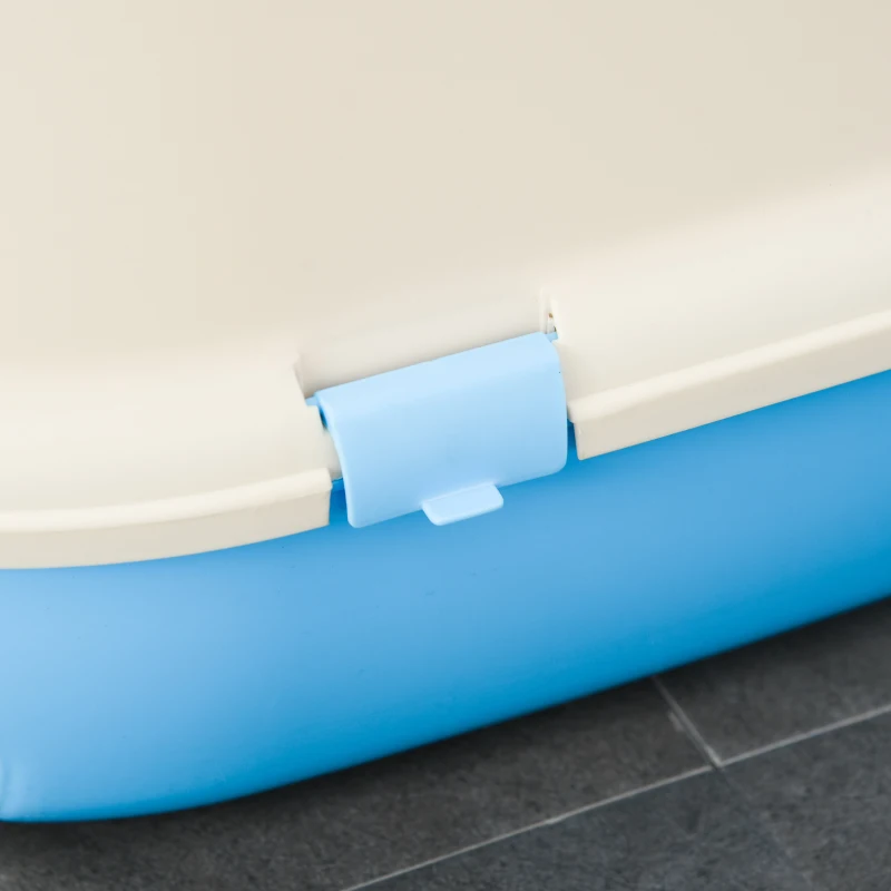 PawHut Caixa de Areia para Gatos com Alça de Transporte Duplo Fundo Bandeja Removível Pá e Filtro de Carvão Ativo 63x43x43cm Bege e Azul