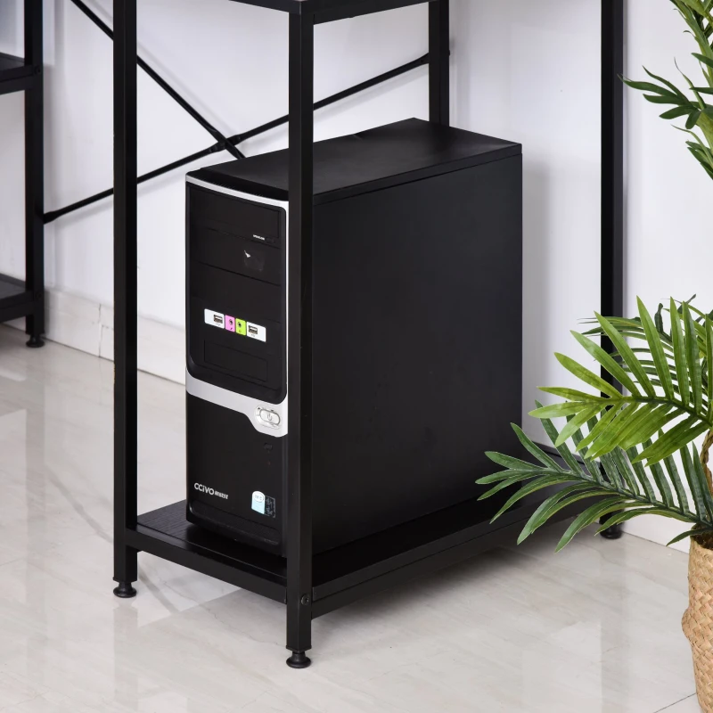 HOMCOM Mesa para Computador com Prateleiras Pés Ajustáveis ​​Moldura de Metal 140x60x93 cm