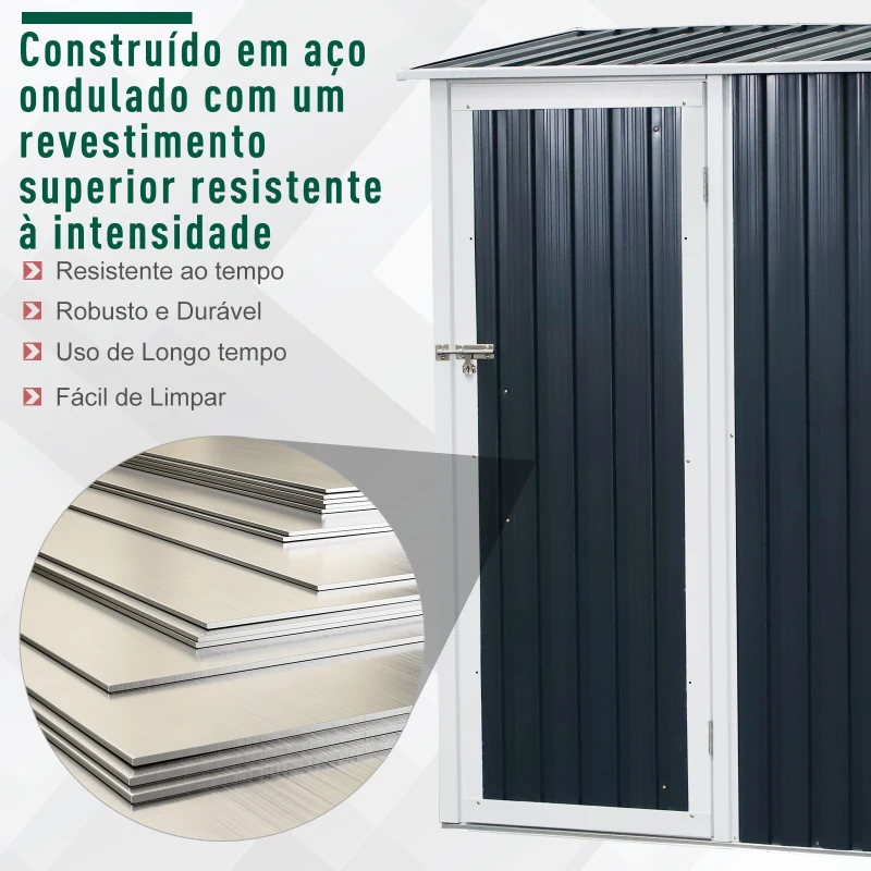 Outsunny Galpão de armazenamento para jardim armazém para ferramentas com telhado inclinado de aço galvanizado 143x89x186cm Cinza